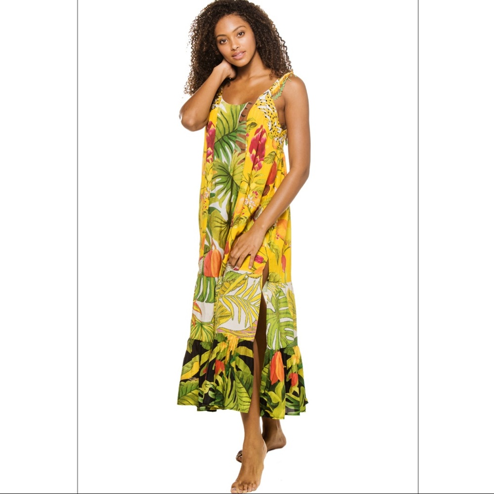 FARM RIO Mixed Prints Patch Beach Tropical Maxi Dress